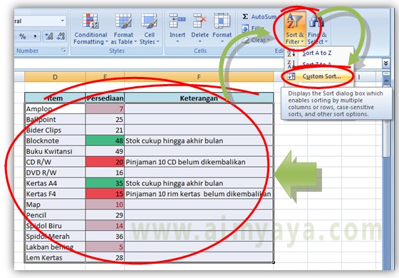  Gambar: Cara mahir untuk mengurutkan data dengan warna atau format cell yang lebih kompleks/rumit di Microsoft Excel