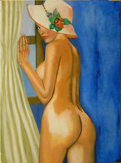 retrato al oleo desnudo con sombrero