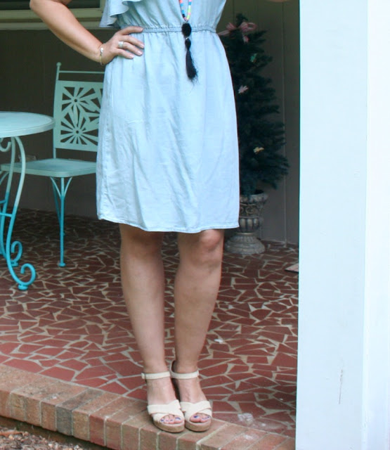  I happened upon this One Shoulder Chambray Dress on the clearance rack for $9 and could not pass it up!
