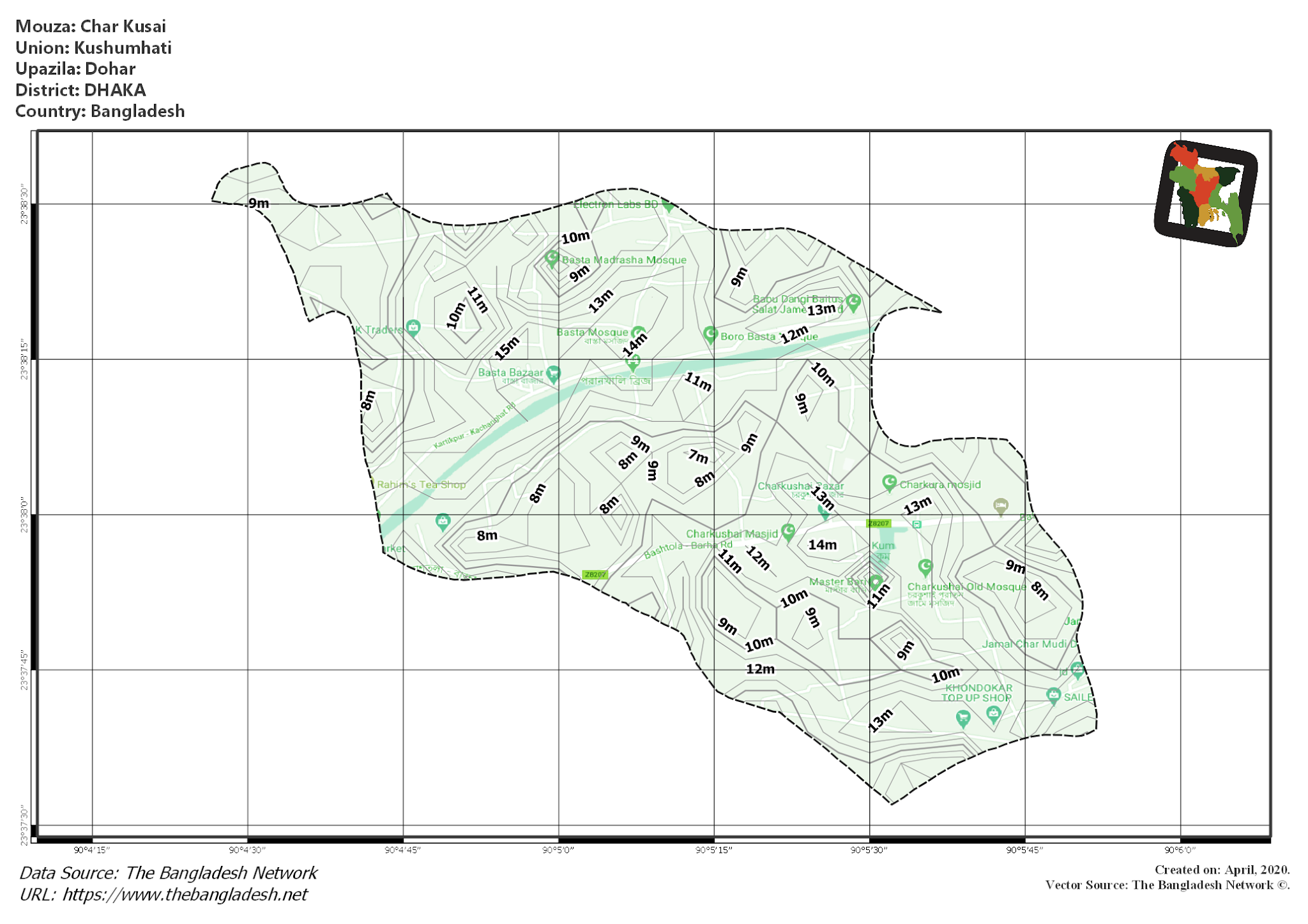 Map of Char Kusai Mouza of Dohar Upazila, DHAKA, Bangladesh.