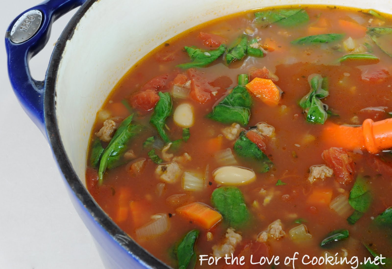 Vegetable Soup with Turkey Italian Sausage, White Beans, and Spinach