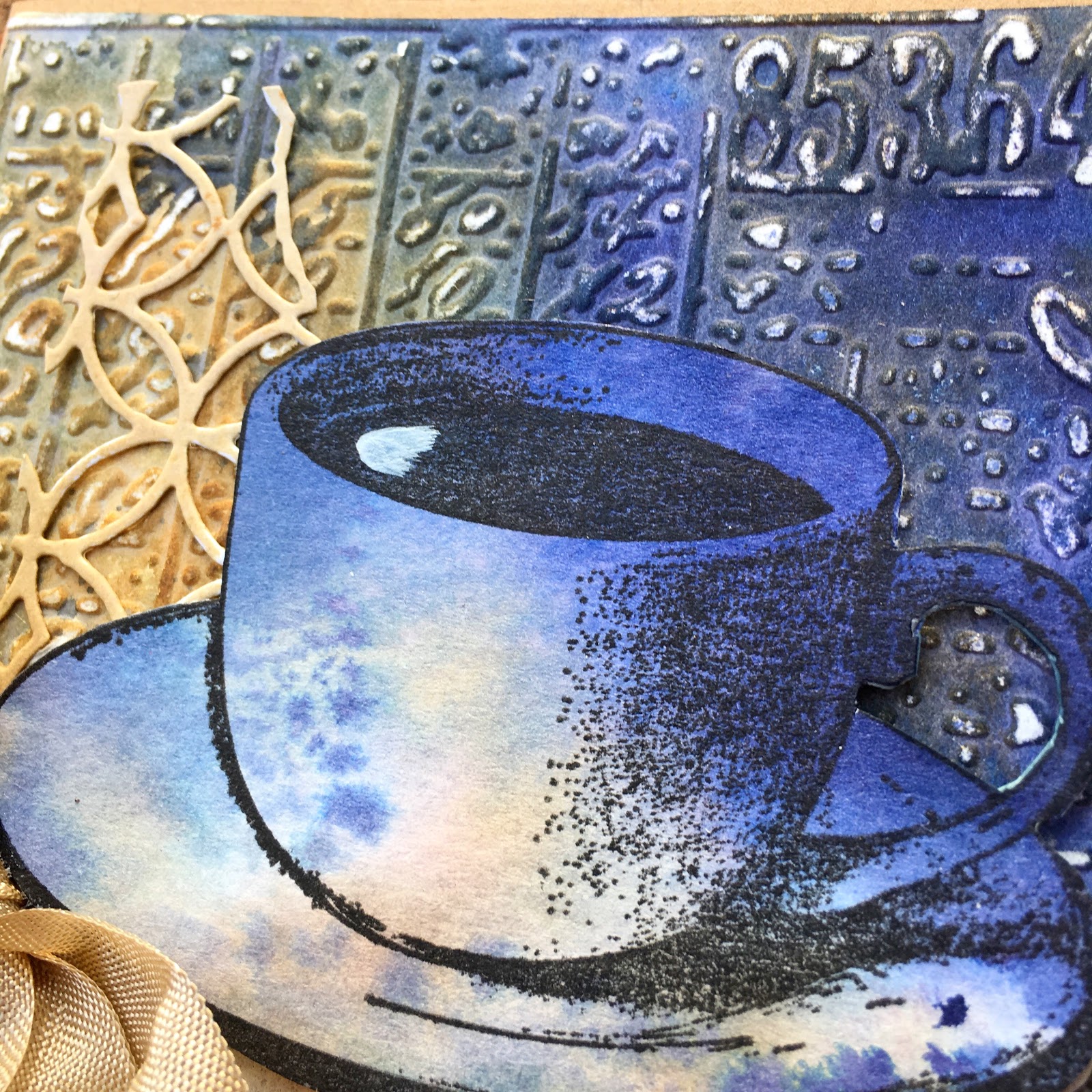 SewPaperPaint Mixed Media Coffee Card with Embossing Folder