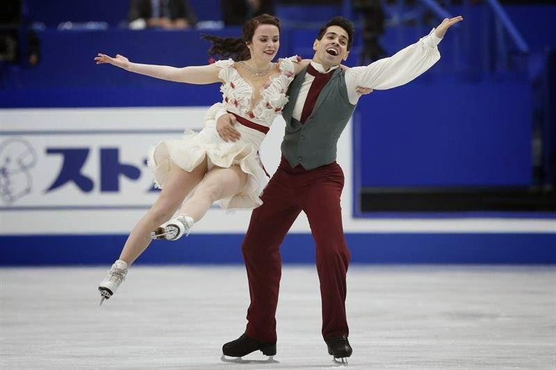 Isdanserne Anna Cappellini og Luca Lanotte (ITA) udfører deres fridans ved VM 2014 i kunstskøjteløb