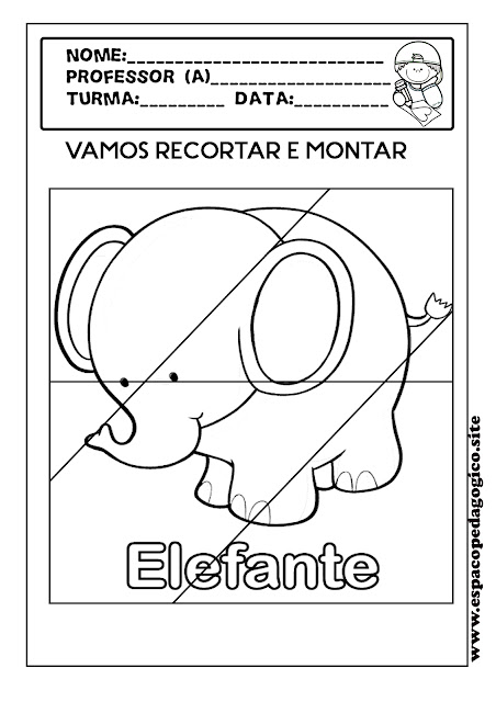 Jogo de papel educativo fácil para crianças, quebra-cabeça infantil simples  com cabeça de elefante engraçada