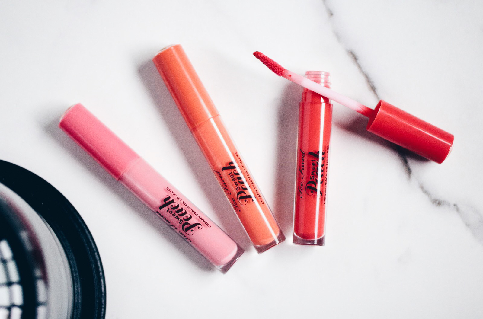 too faced sweet peach oil huile à lèvres avis test swatches