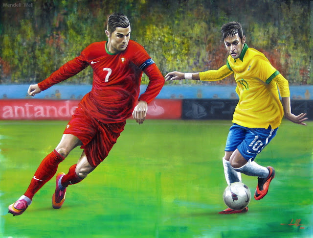 pintura com Neymar e Cristiano Ronaldo
