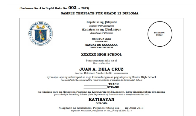 Sample of DepEd’s Diploma which contain “highly sensitive” information