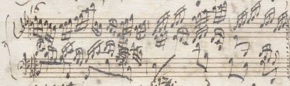 cropped scan of the same page shown above; this shows the only variation to have two running lines (right hand and left hand) above the ground bass, but the cramped notation suggests that the left hand line was possibly a late addition.