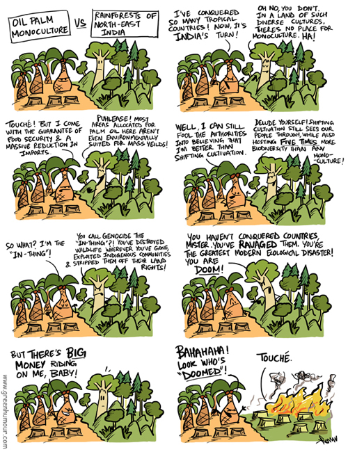 Cartoon on monoculture tree planting