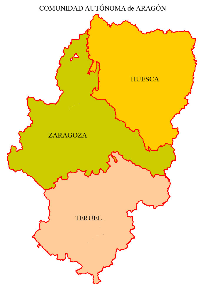 Mapa de Aragón Provincia de la Región