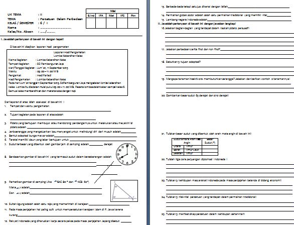 Download Contoh Soal Tematik SD/MI Kelas VI Kurikulum 2013