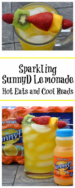 Perfect summertime drink and snack for the kiddos! Sparkling SunnyD Lemonade with Fresh Fruit Skewers from Hot Eats and Cool Reads