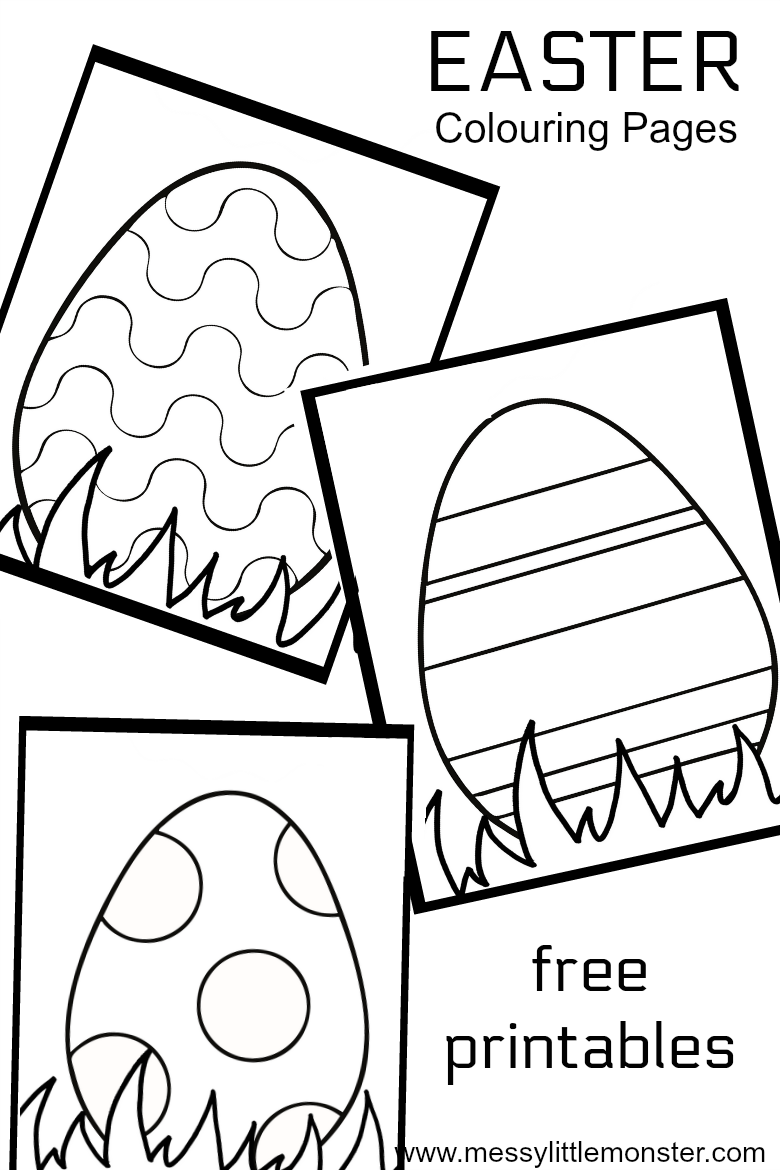 Free printable Easter egg colouring pages. There are 3 simple Easter egg designs for you to download and print.  These colouring sheets are great for toddlers, preschoolers and big kids too!