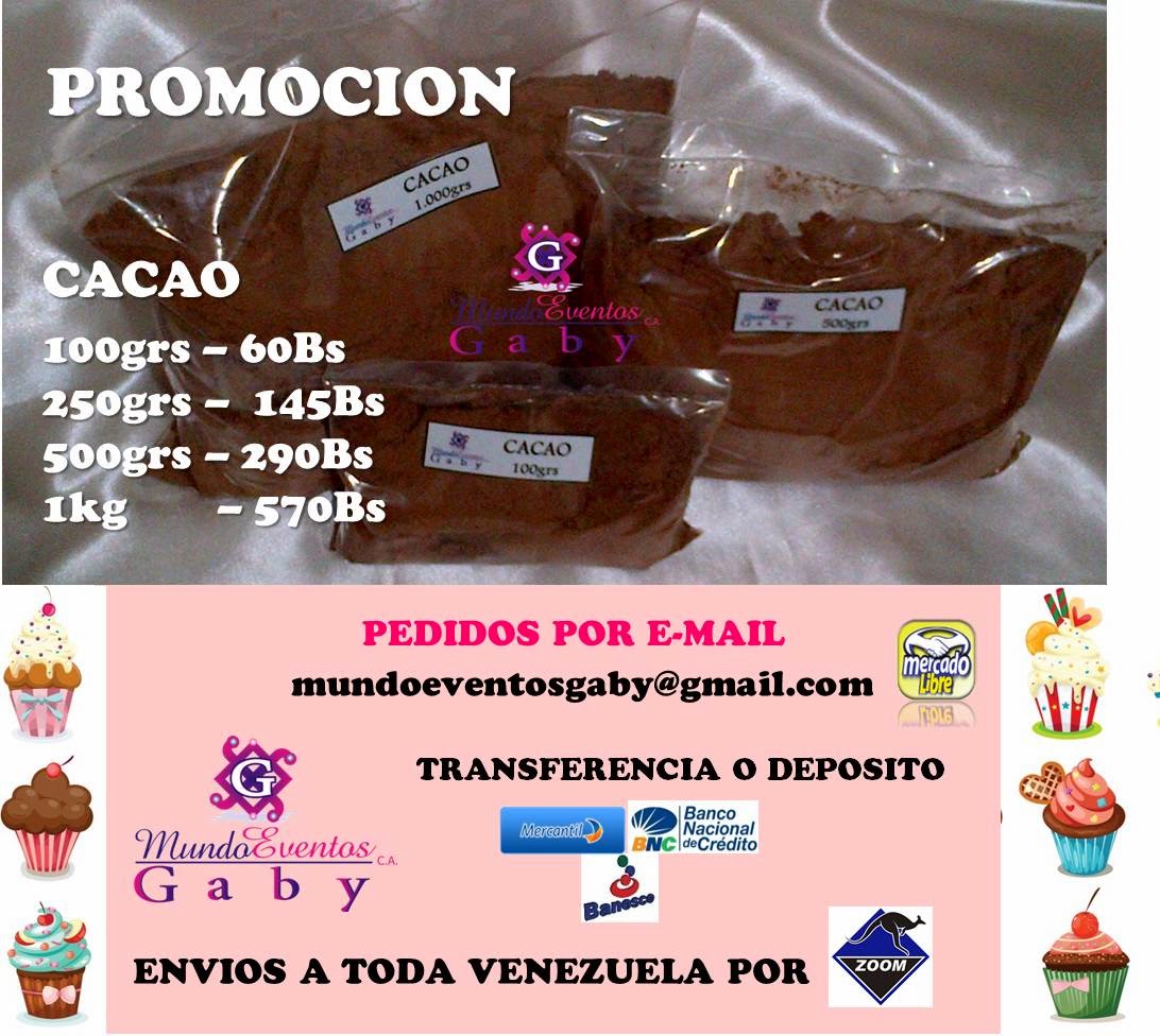 MUNDOEVENTOS GABY PROMOCION CACAO EN POLVO PARA REPOSTERIA