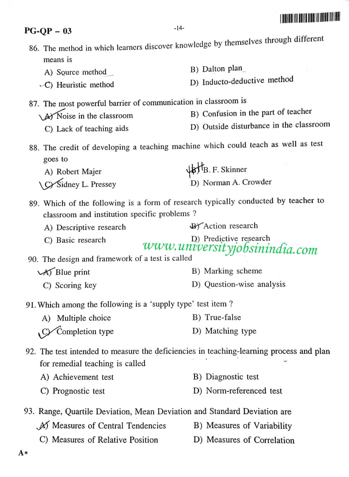 M.Ed. Question Paper CUCET 2019
