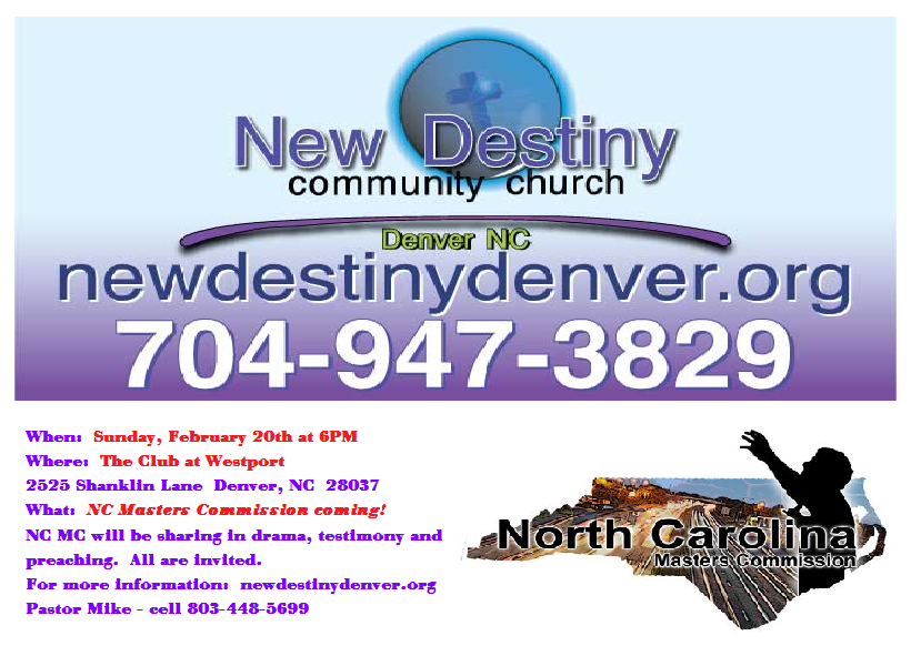 GLC GO NC Masters Commission coming to New Destiny Community Church!