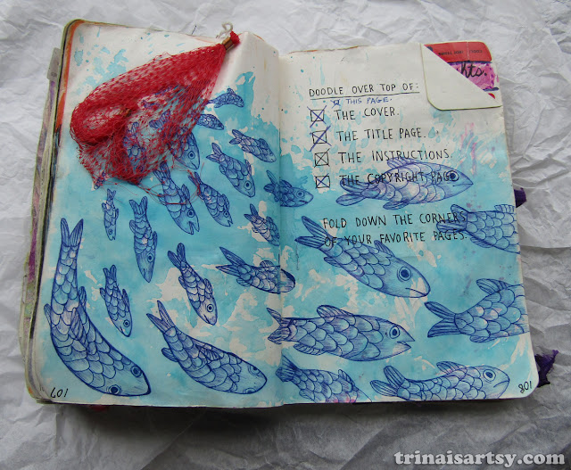 Wreck this Journal - Doodle over top of this page Wreck this Journal - Doodle over top of this page featuring blue fish escaping from a net