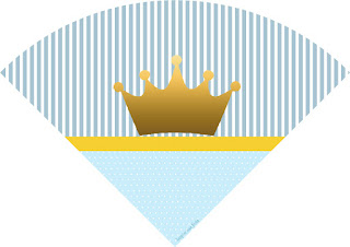 Corona en Fondo Celeste: Imprimibles para Fiestas, Invitaciones y Cajas para Imprimir Gratis. Conos=Cucuruchos para Imprimir Gratis de Corona en Fondo Celeste.