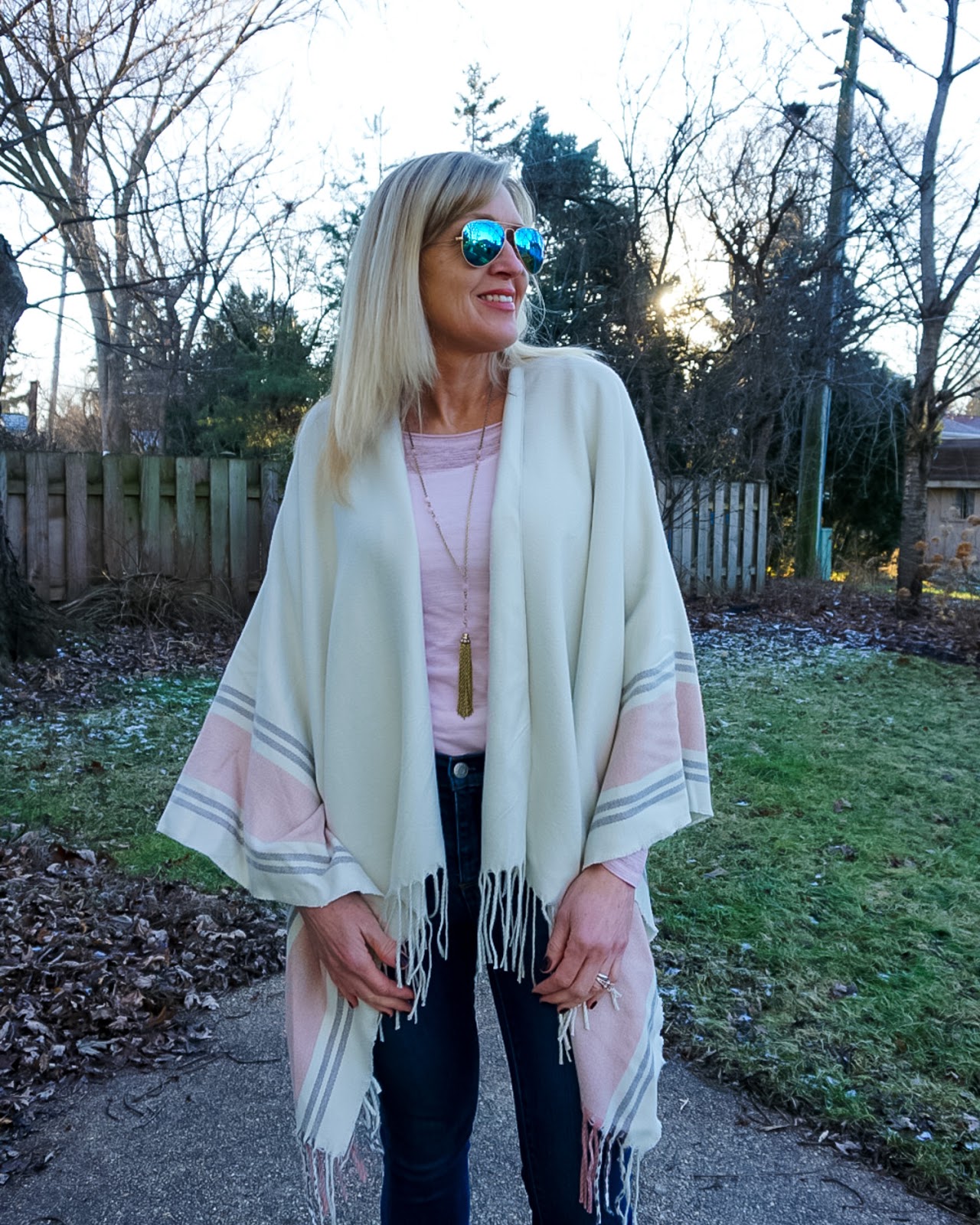 ivory and pink poncho