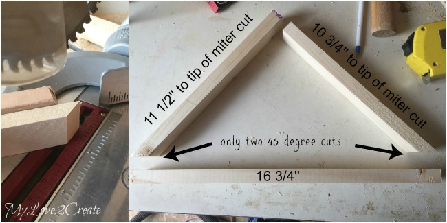 miter cuts and length of cuts for decorative triangle tray