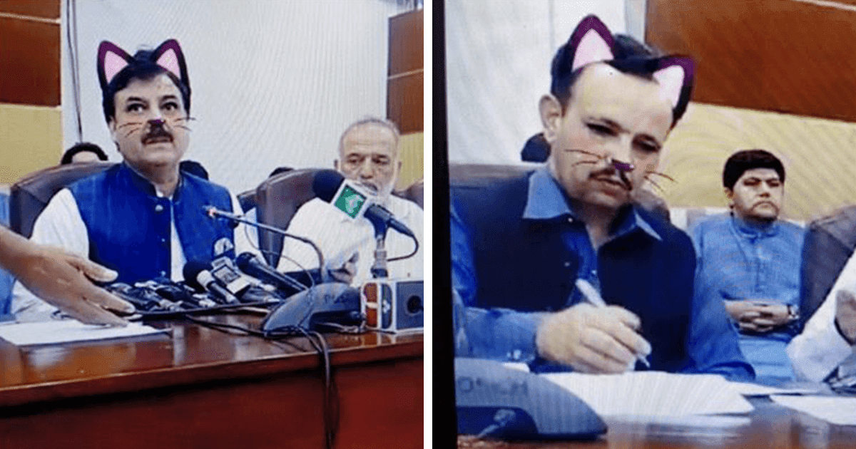 Pakistani Government Officials Forgot To Turn Off The Cat Filter During Facebook Live Pakistani Government Officials Forgot To Turn Off The Cat Filter During Facebook Live