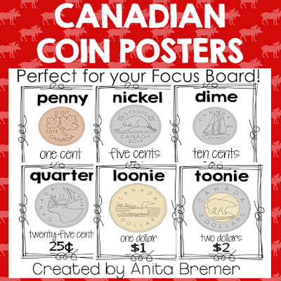 Canadian coin posters to teach students about money