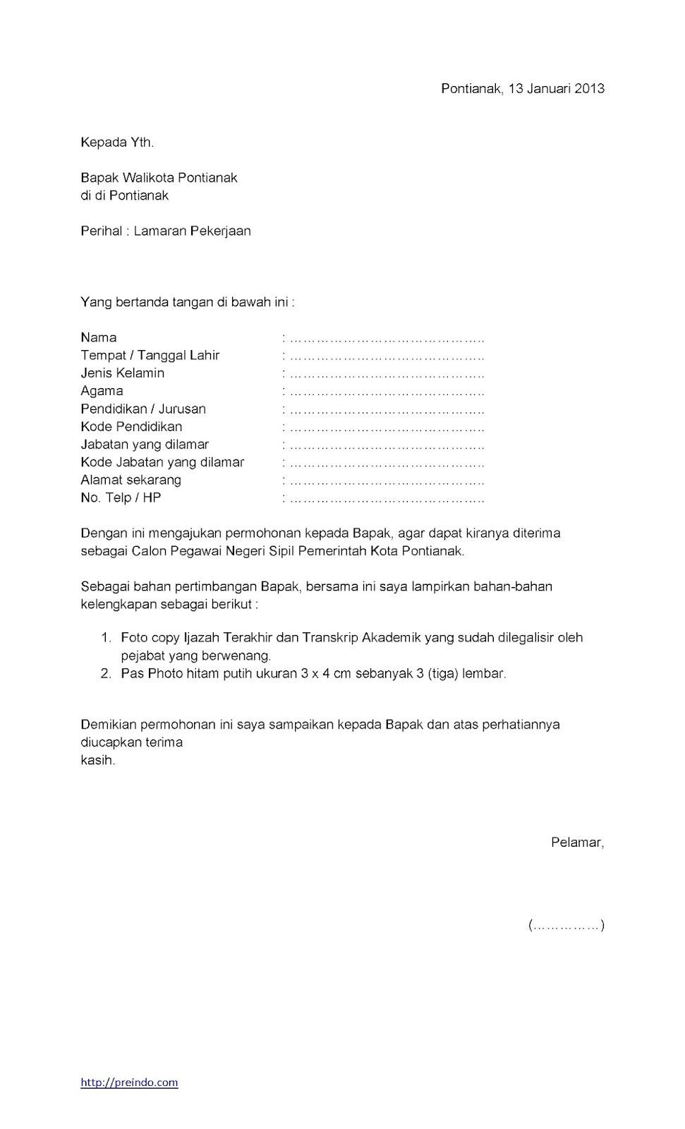 Contoh Surat Lamaran Kerja Kantor Dinas - ben jobs