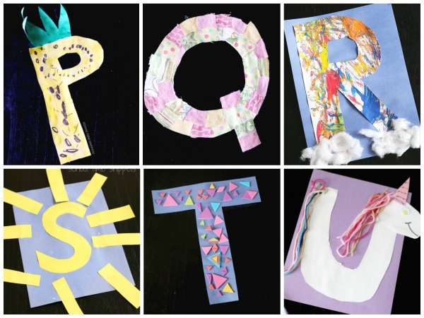 alphabet letter crafts p, q, r, s, t, u