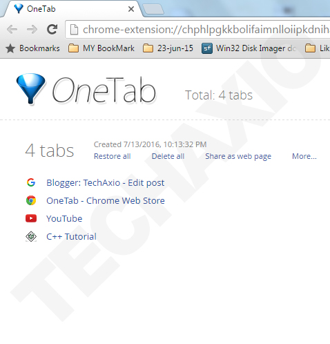 OneTab extension OneTab extension