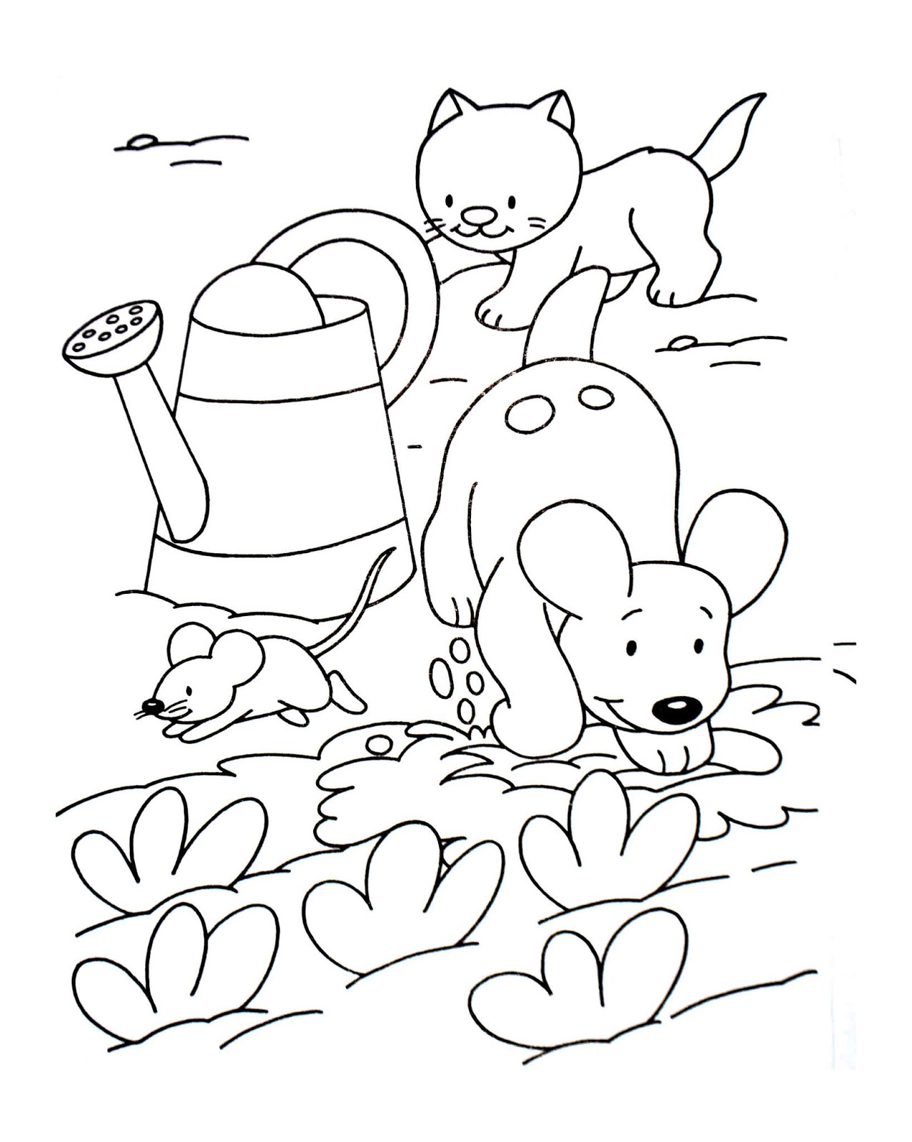 Tranh tô màu chú chó trồng cây