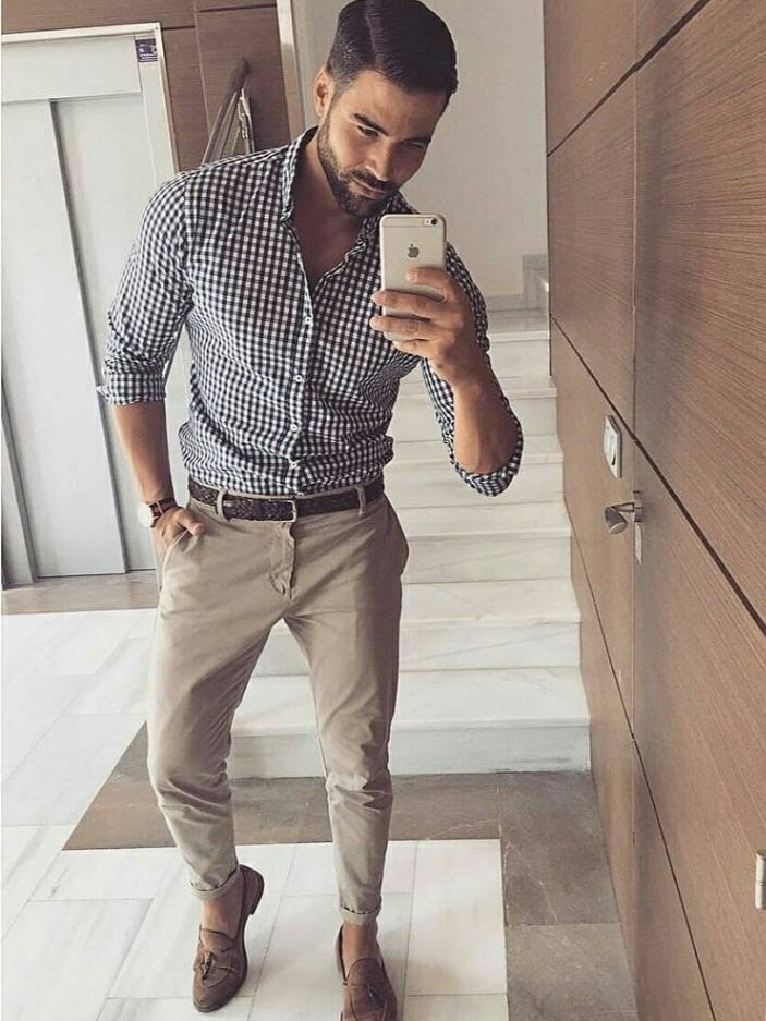 calça de sarja masculina com camisa social