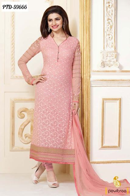 2016 party wear and wedding pink color chiffon bollywood salwar suit in Prachi desai style at low cost with daiscount sale free shipping and cod