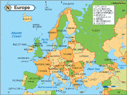 Mapa de la Geografía Regional de Ciudades de Europa