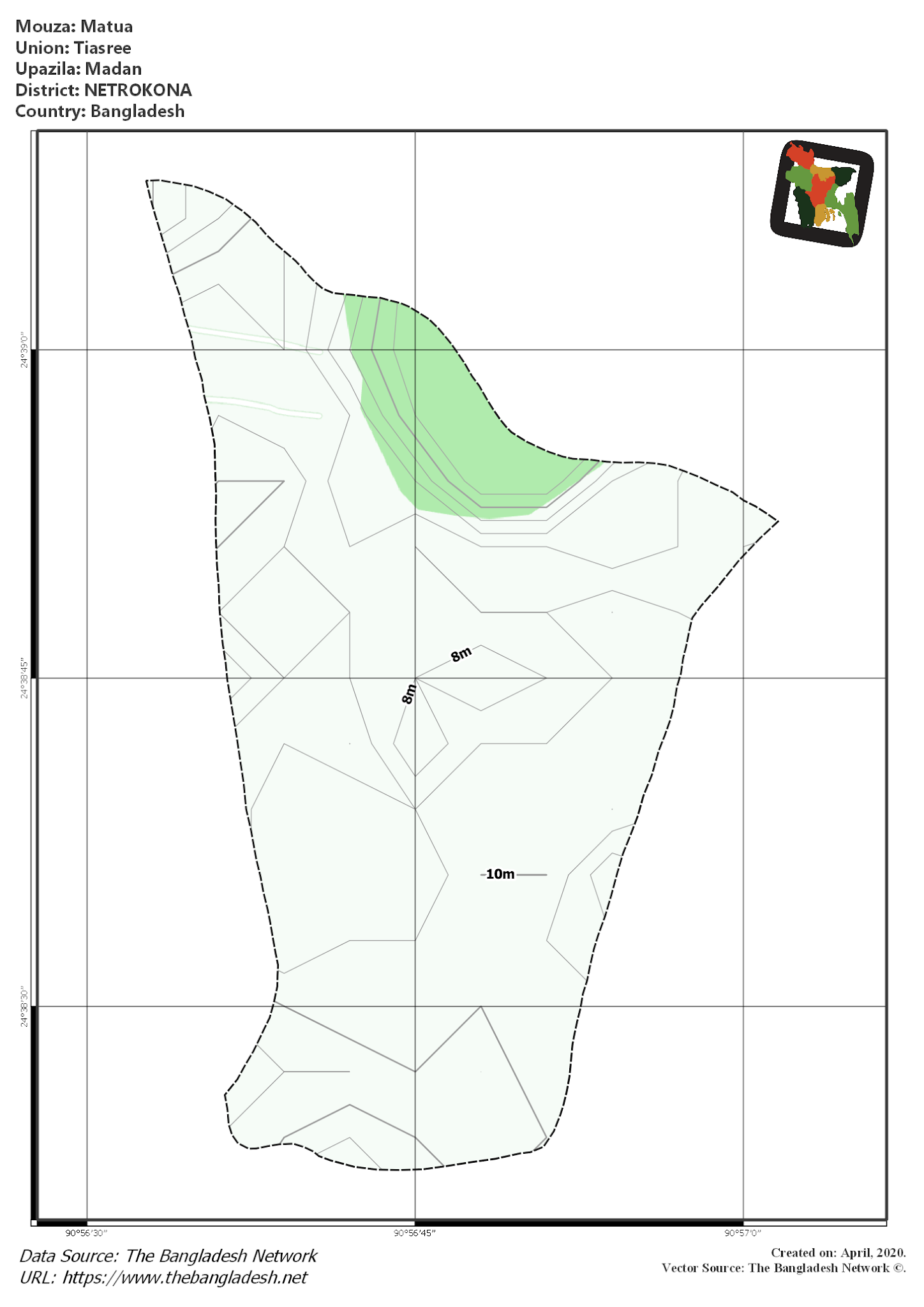 Map of Matua Mouza of Madan Upazila, NETROKONA, Bangladesh.