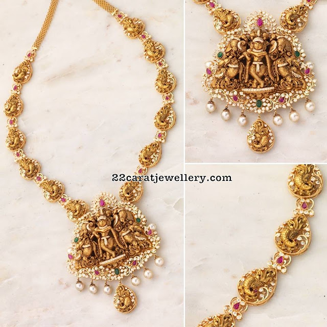 Nakshi Peacock Long Chain with Krishna Pendant Nakshi Peacock Long Chain with Krishna Pendant