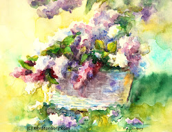 lilac watercolor basket paper painting bush lilacs