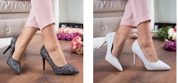 Pantofi albi, negri cu toc eleganti din glitter la moda 2019 Pantofi albi, negri cu toc eleganti din glitter la moda 2019