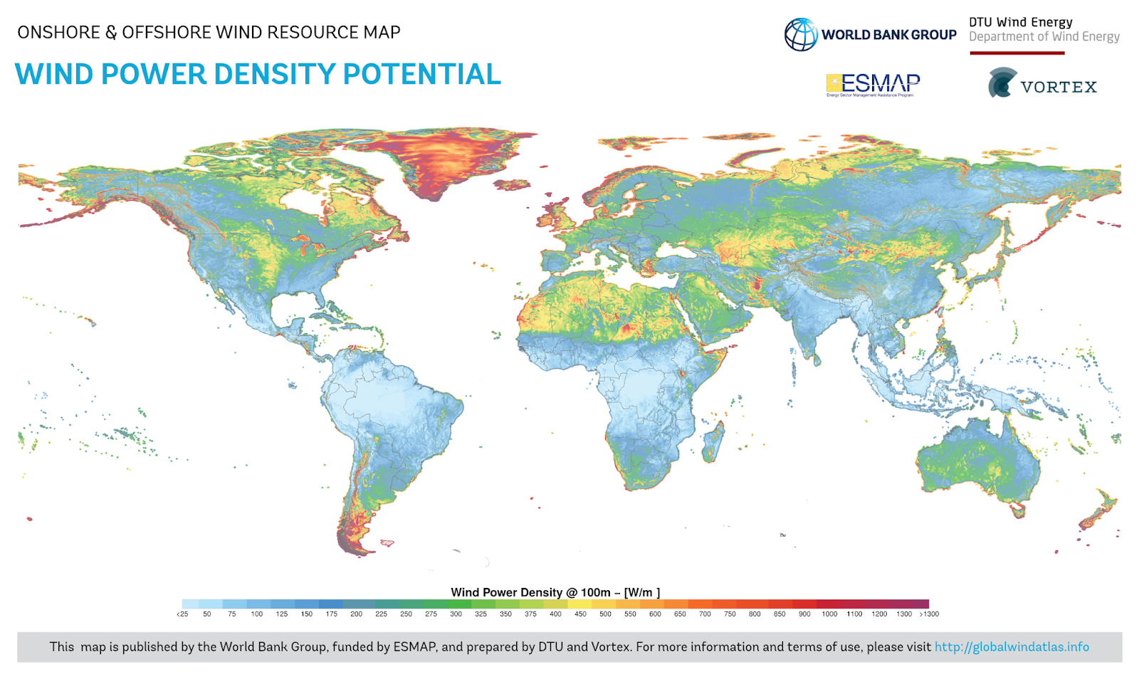 Wind power density potential