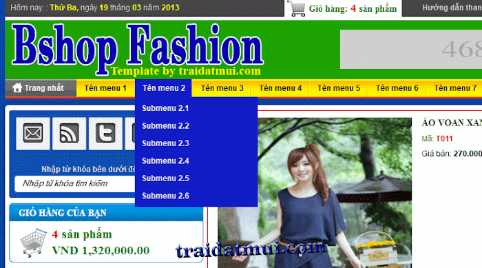 Bshop Fashion - Mẫu bán hàng online chuyên về sản phẩm thời trang dành cho Blogspot