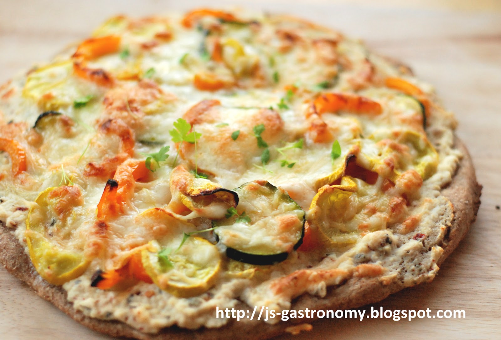 J's Gastronomy Roasted Vegetable Pizza with Lemon Ricotta Sauce