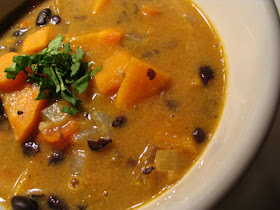Spicy Sweet Potato and Peanut Soup with Black Beans