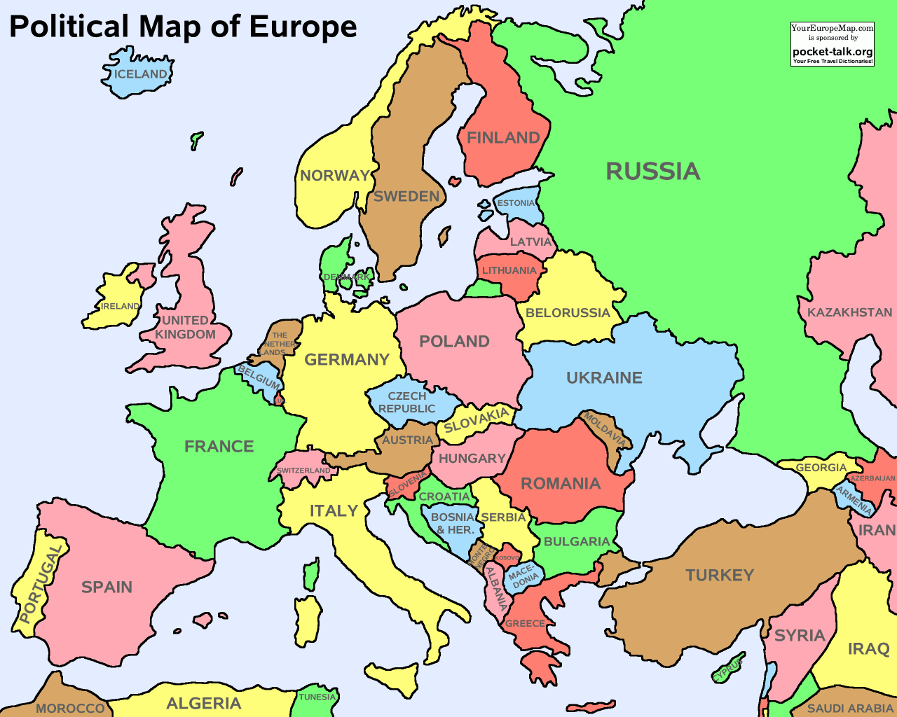 Labeled Western Europe Countries Map