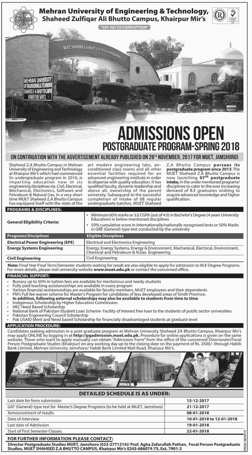 Mehran University of Engineering & Technology Postgraduate admissions 2018 Mehran University of Engineering & Technology Postgraduate admissions 2018,admissions 2018, engineering masters admissions