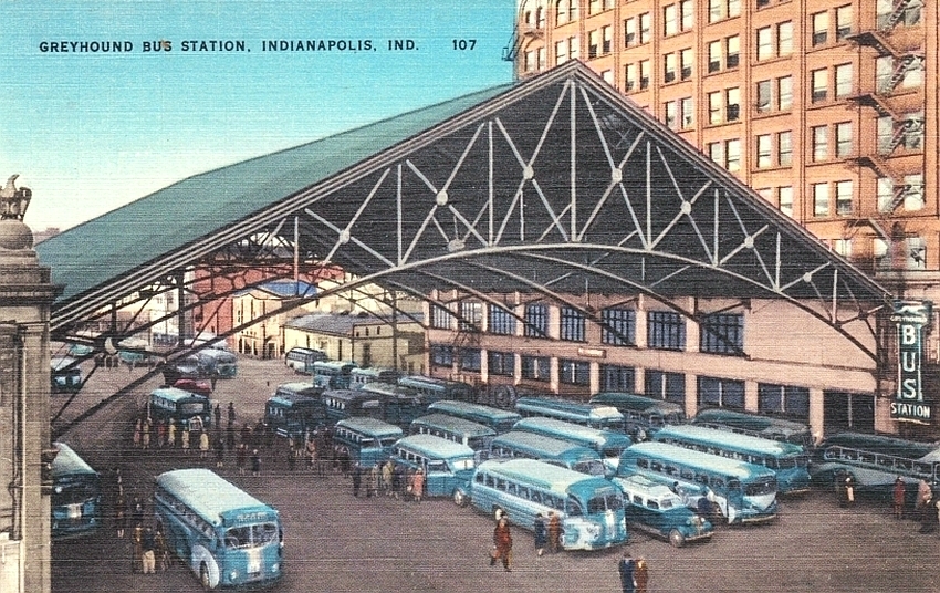 transpress nz Greyhound bus station, Indianapolis, early 1950s
