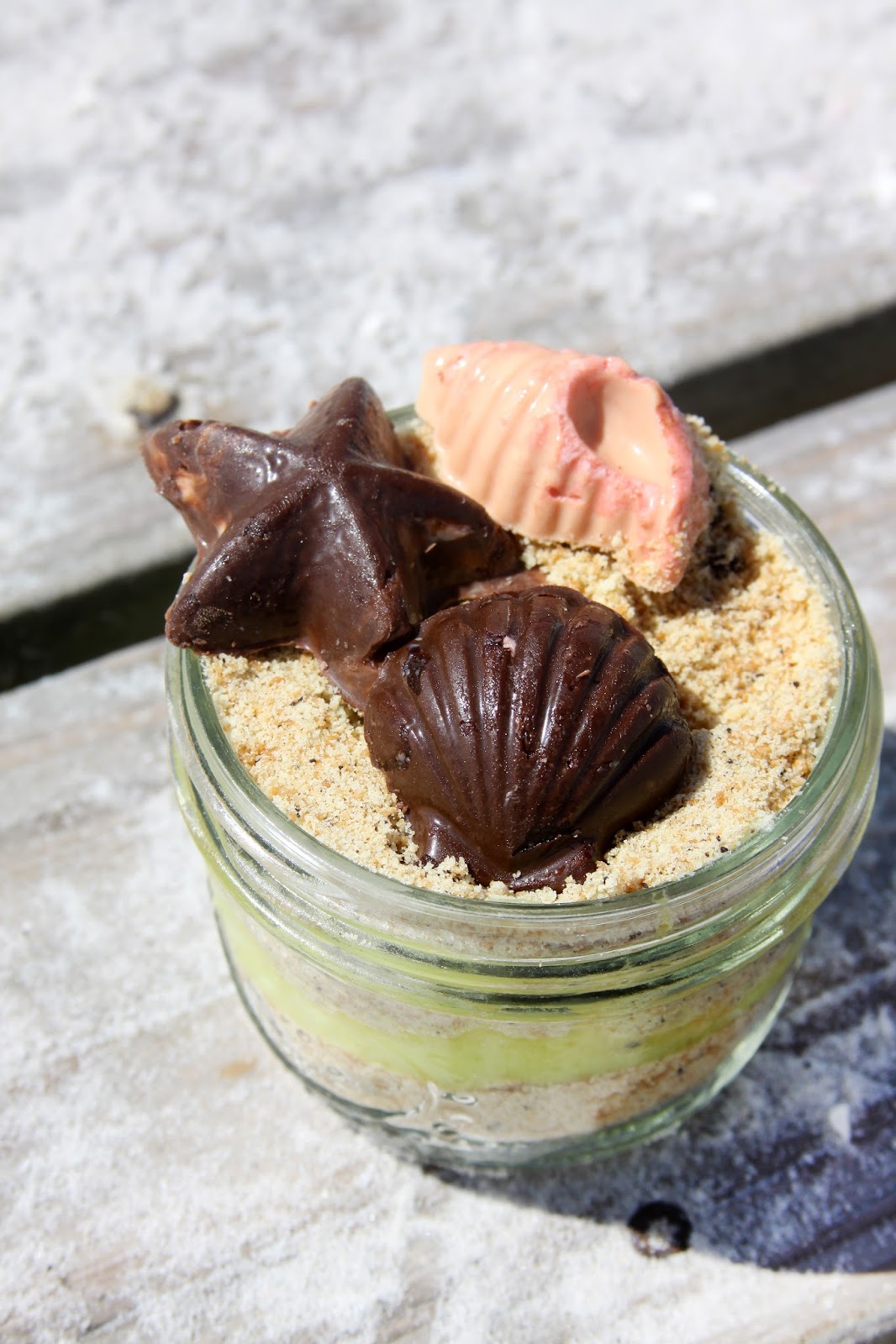 For the Love of Food Mason Jar Beach Sand Pudding with Chocolate Shells
