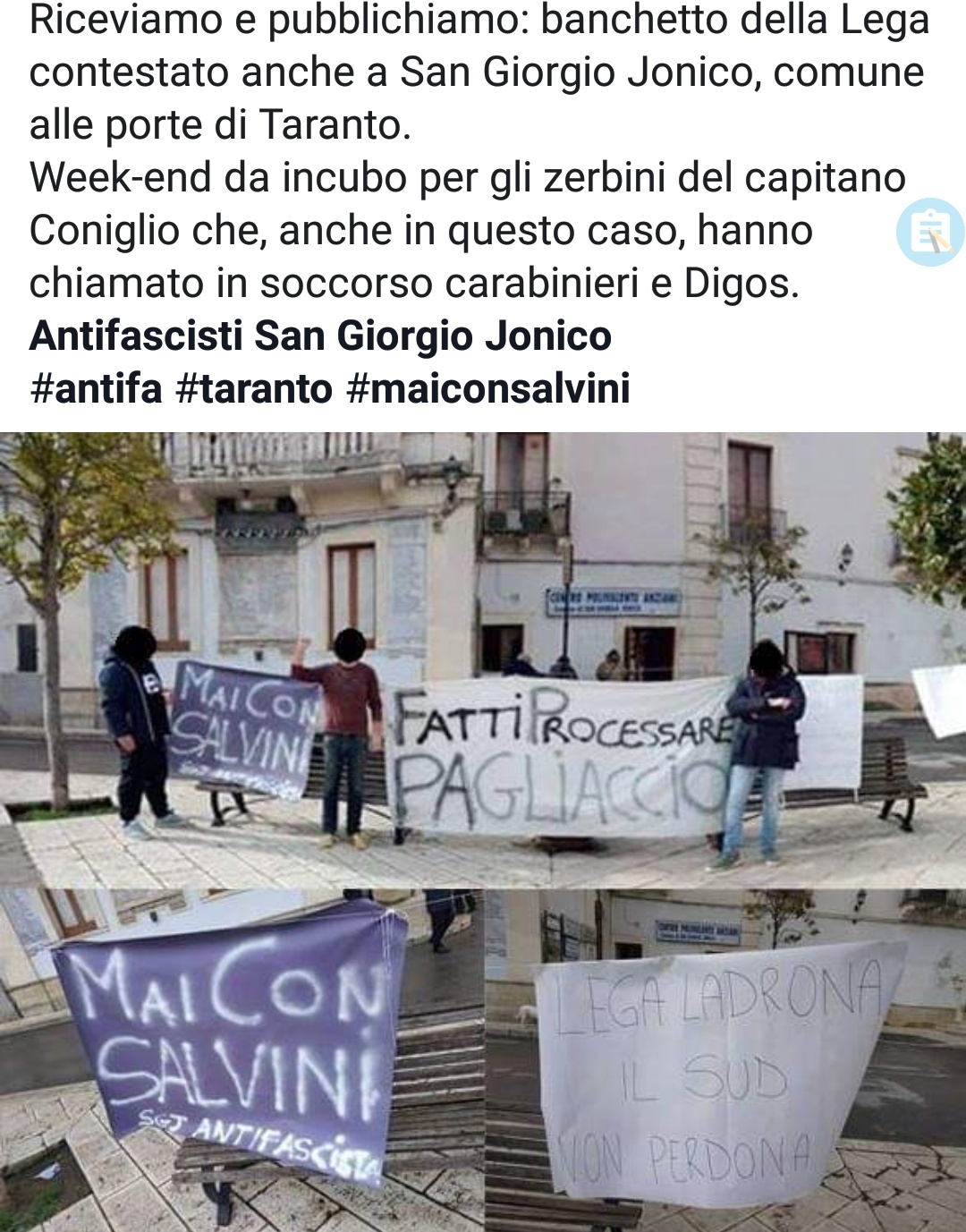 tarantocontro Taranto anche a San Jonico gli antifascisti contestano i banchetti pro