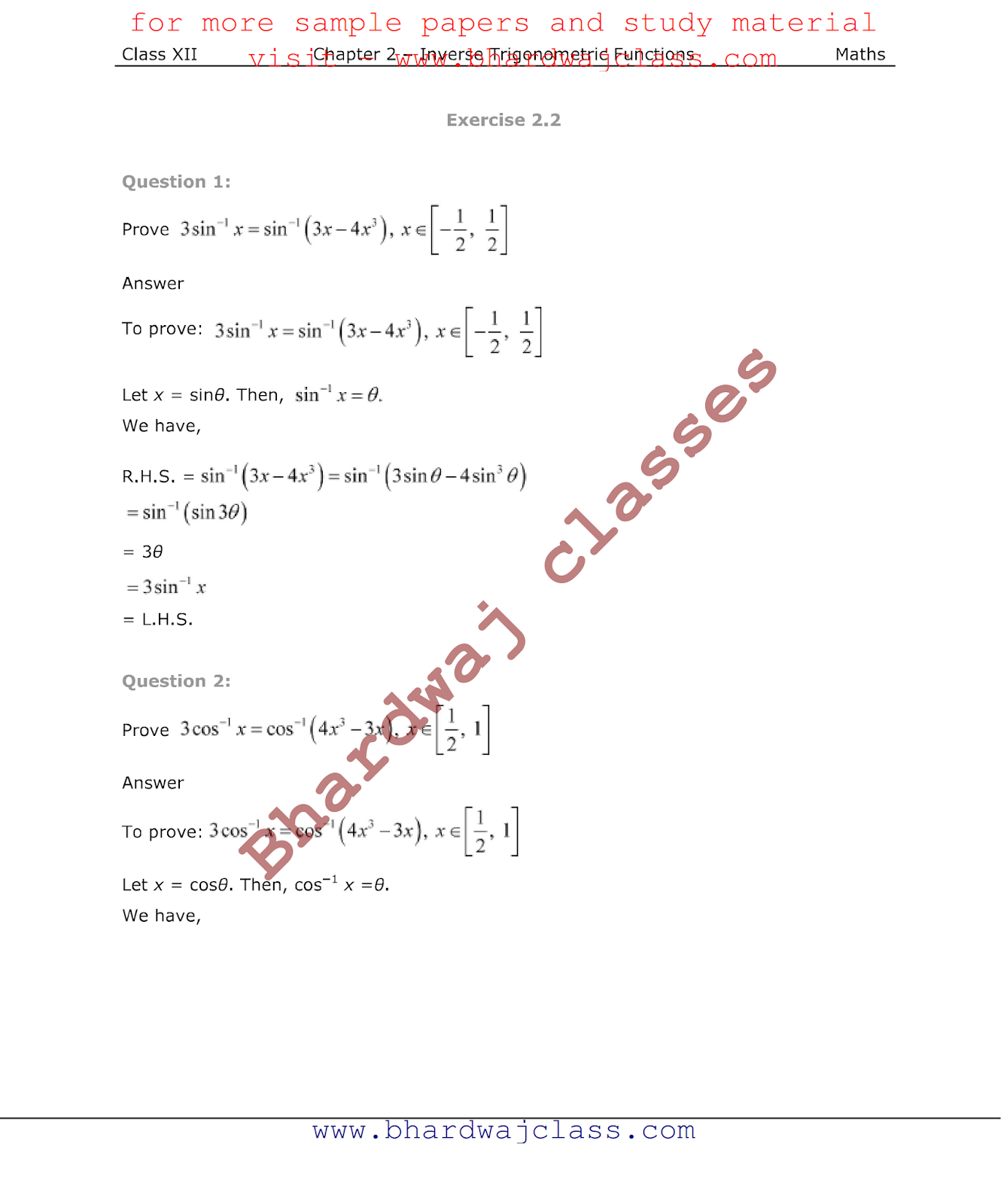 NCERT Solutions class 12 maths chapter 2