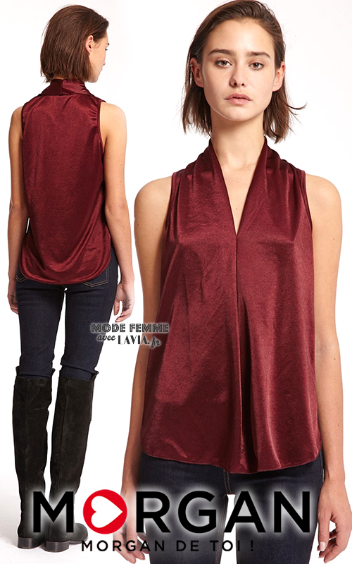 Bordeaux Sans Morgan Manches Satin Fluide Top yRK8FqfPHf