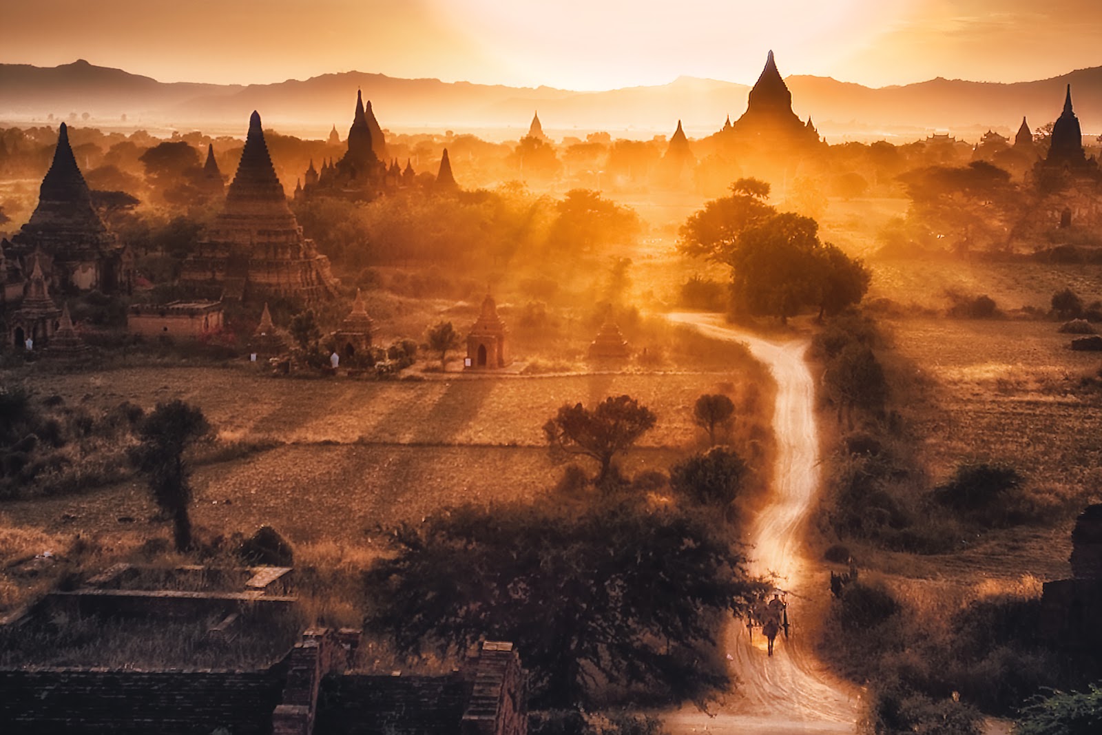 Widok na Bagan pagody,widok,bagan,birma