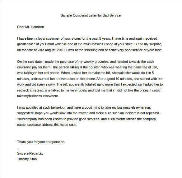 Complaint Letter To Service Provider Complaint Letter To Service Provider